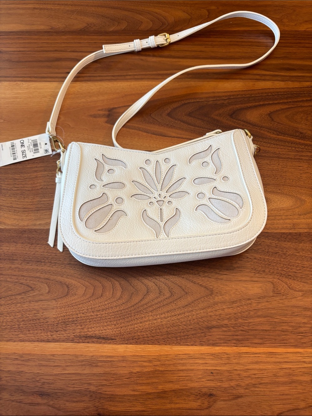 NWT New Style & Co White Cream Feed Cutout Crossbody Purse Bag
